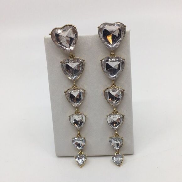 Sugarfix by Bauble Bar Heart Long Dangle Bling Earrings - Picture 1 of 14